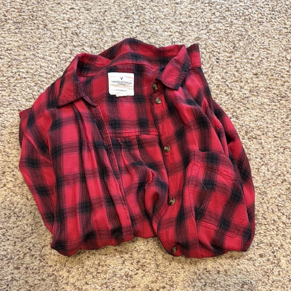 Red and Black Plaid Button-Up Shirt
